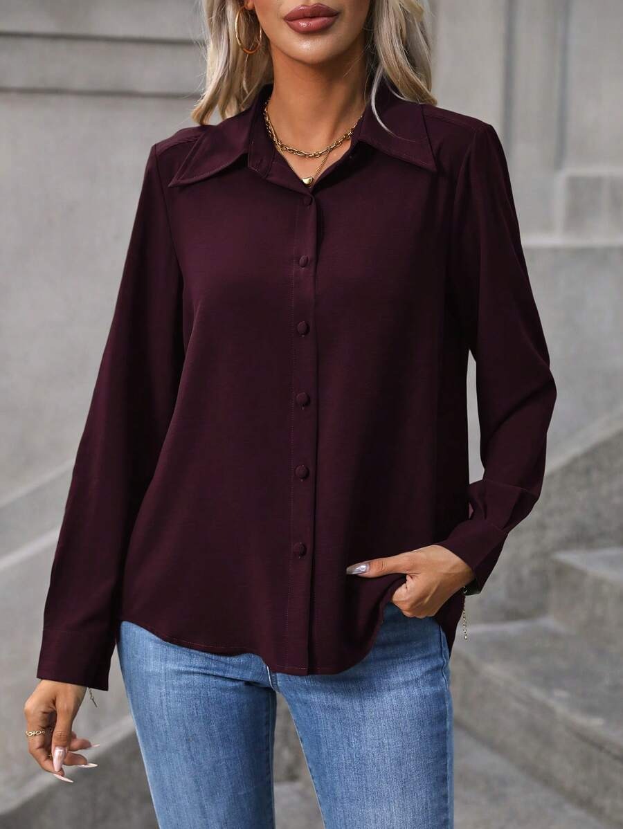 SHEIN LUNE قميص نسائي كاجوال بلون كستنائي