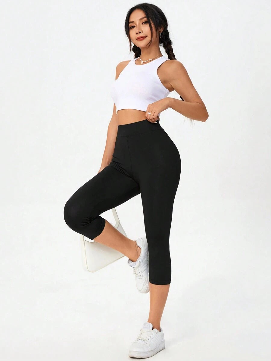 SHEIN SHEIN Essnce بنطلون رياضي ضيق بلون أسود