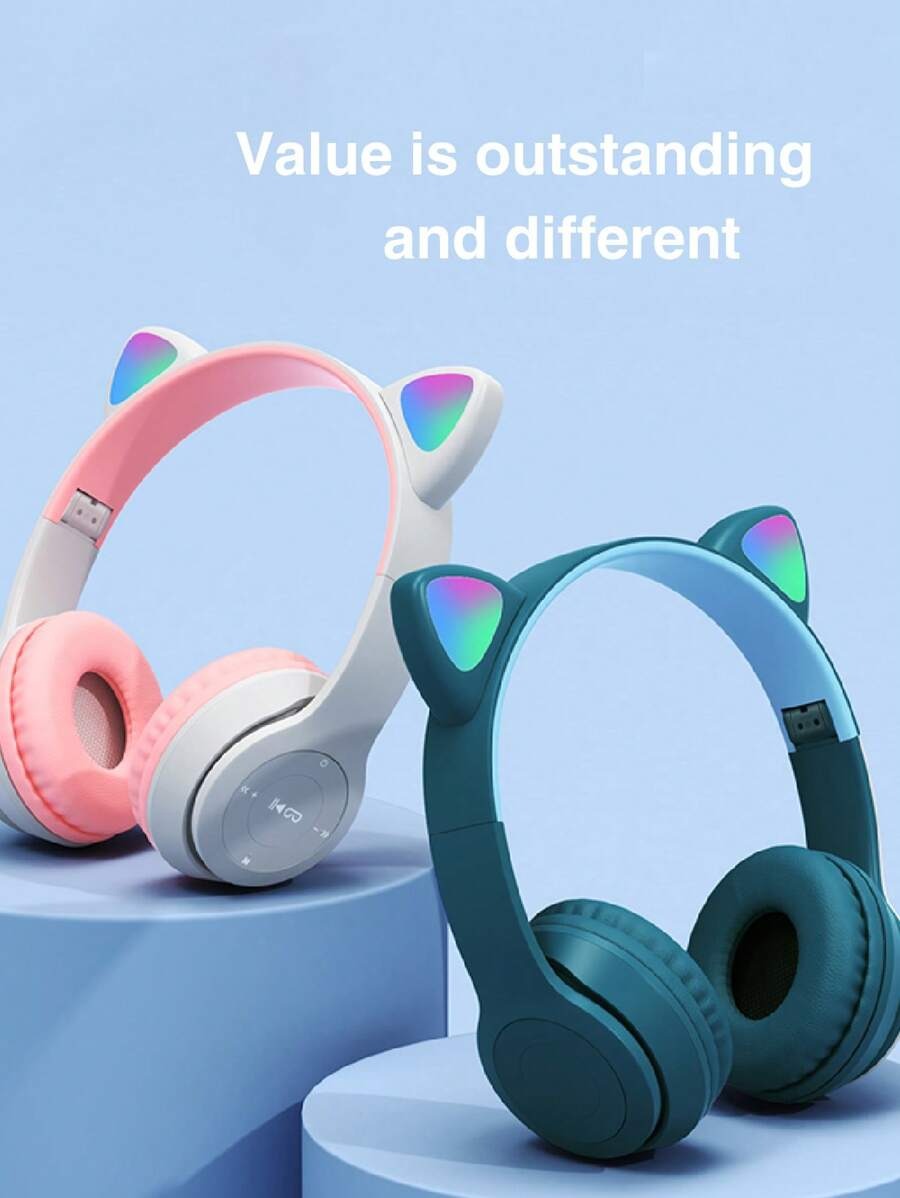 SHEIN Reletech سماعات وردية لاسلكية بتصميم كرتوني