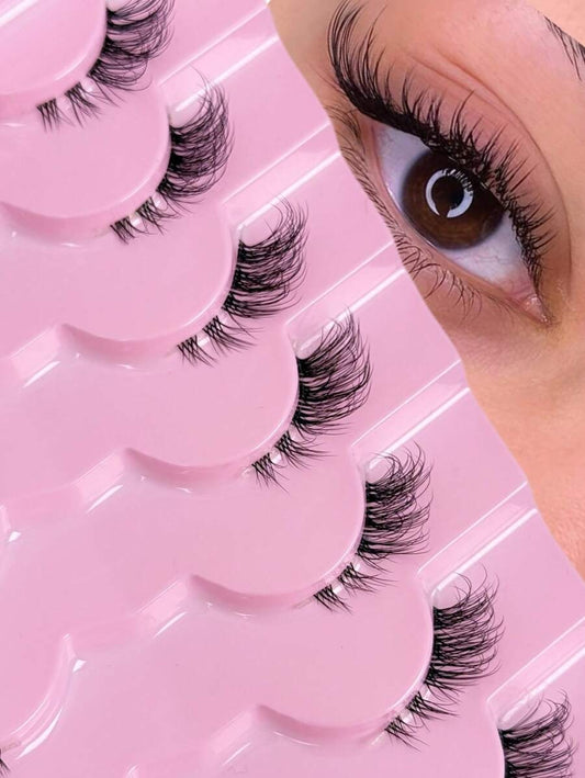 SHEIN رموش 7 أزواج نصفية طبيعية ذيل عين القطة