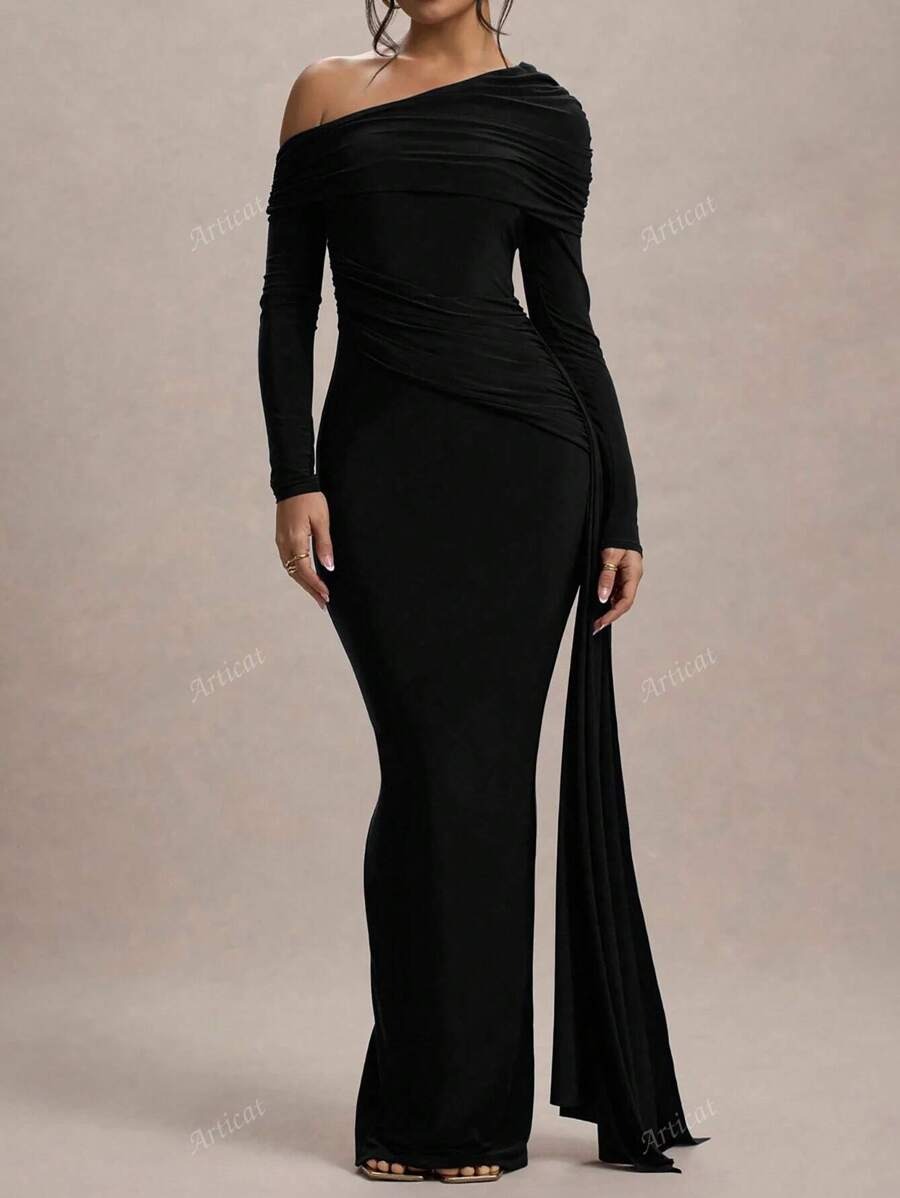 SHEIN Articat فستان حفلات أسود طويل بقصة ضيقة