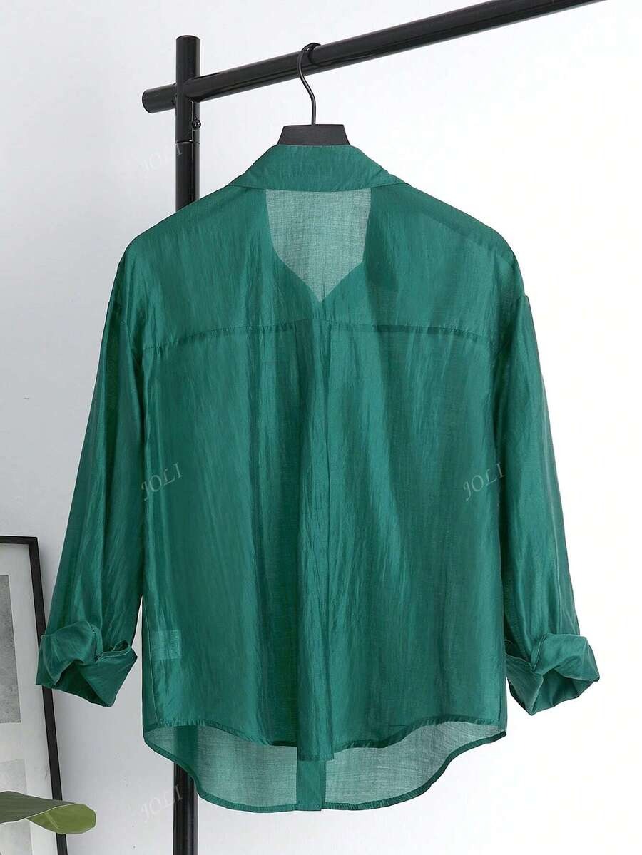 SHEIN بلوزة نسائية كاجوال خفيفة بلون ناعم