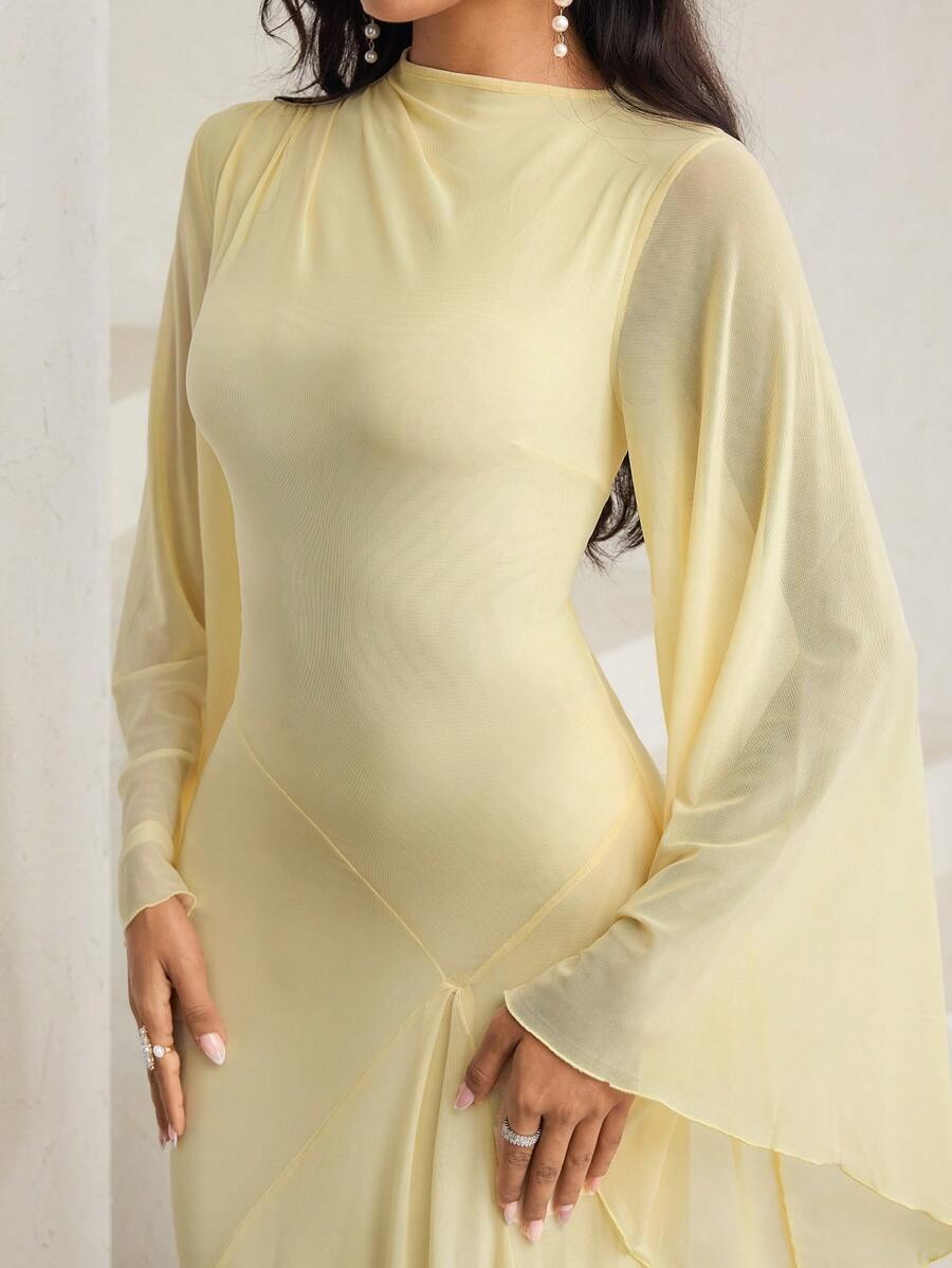 SHEIN فستان ماكسي أنيق رقبة مائلة، والأكمام طويلة