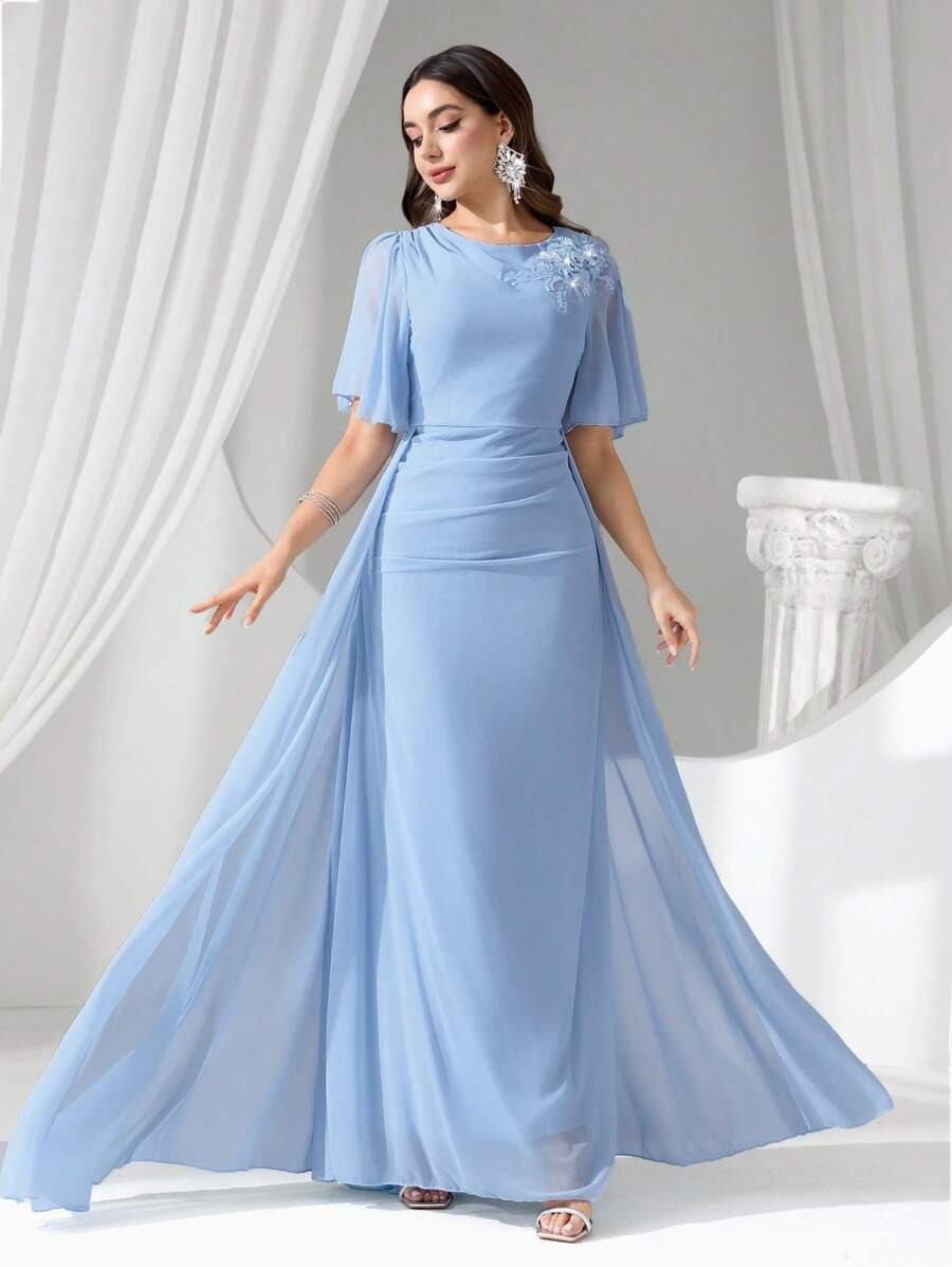SHEIN Coutiva فستان ماكسي أنيق بلون أزرق فاتح