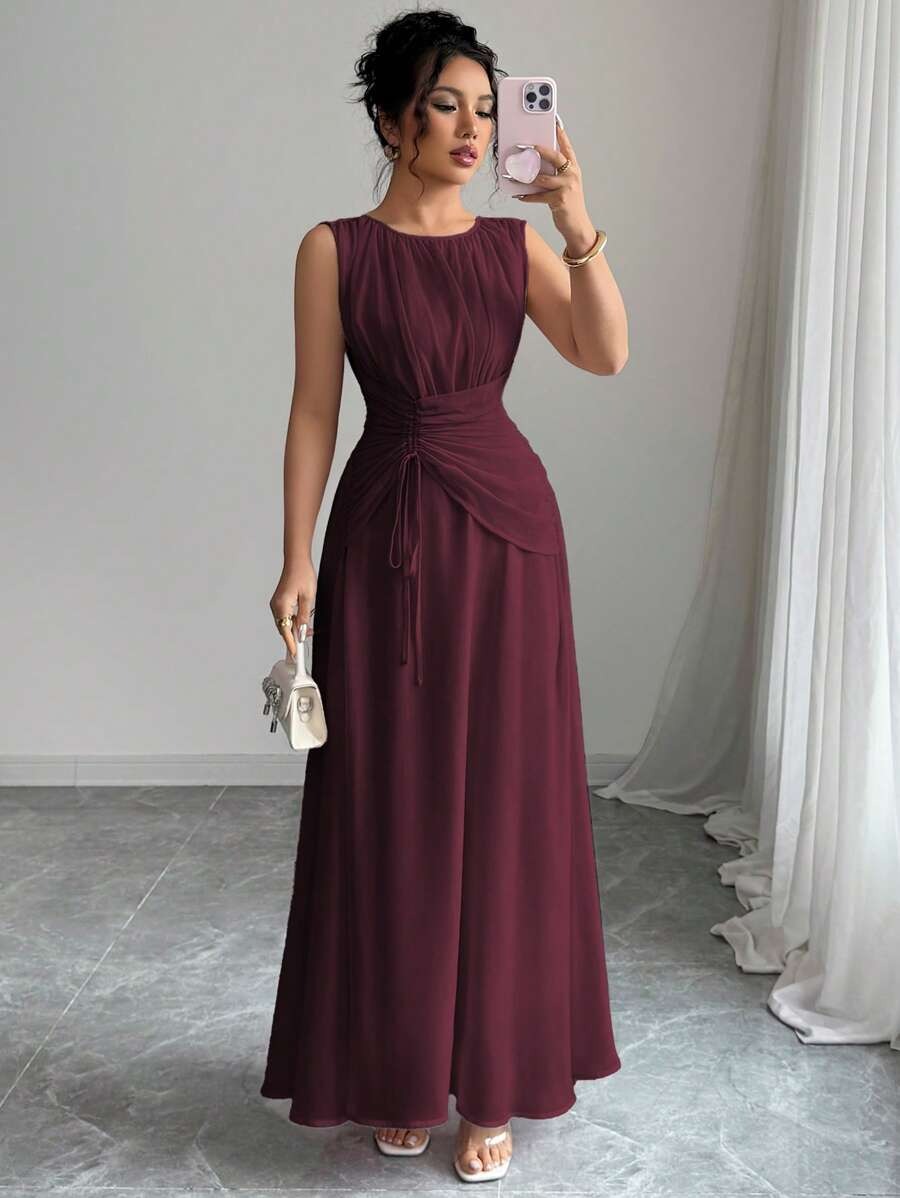 SHEIN Elenzga فستان ماكسي بلون كستنائي أنيق