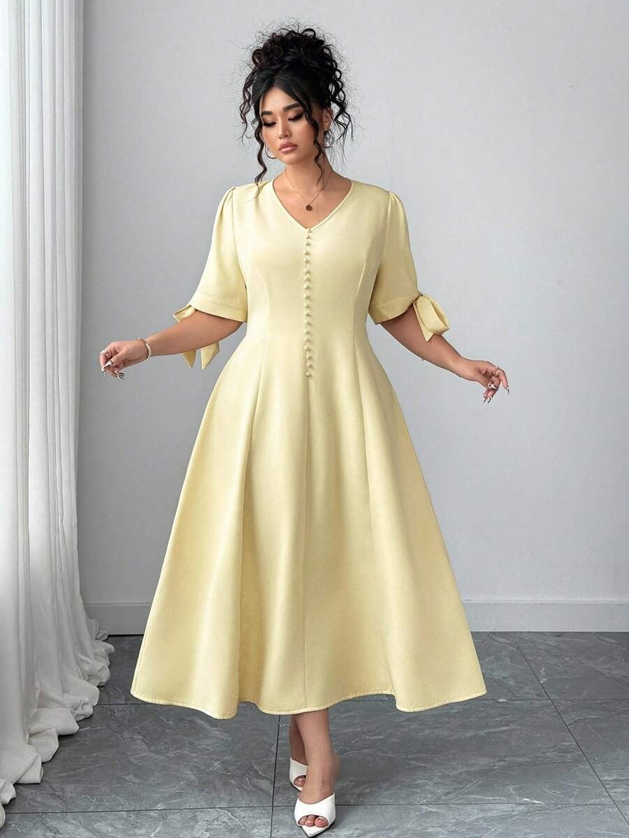SHEIN Elenzga فستان أصفر أنيق
