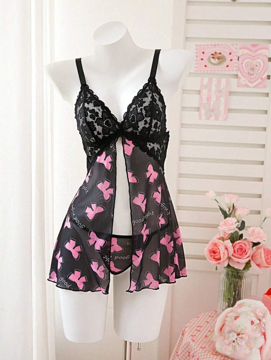 SHEIN طقم نسائي جذاب بطبعة فراشات ملونة قميص نوم ناعم مع سروال