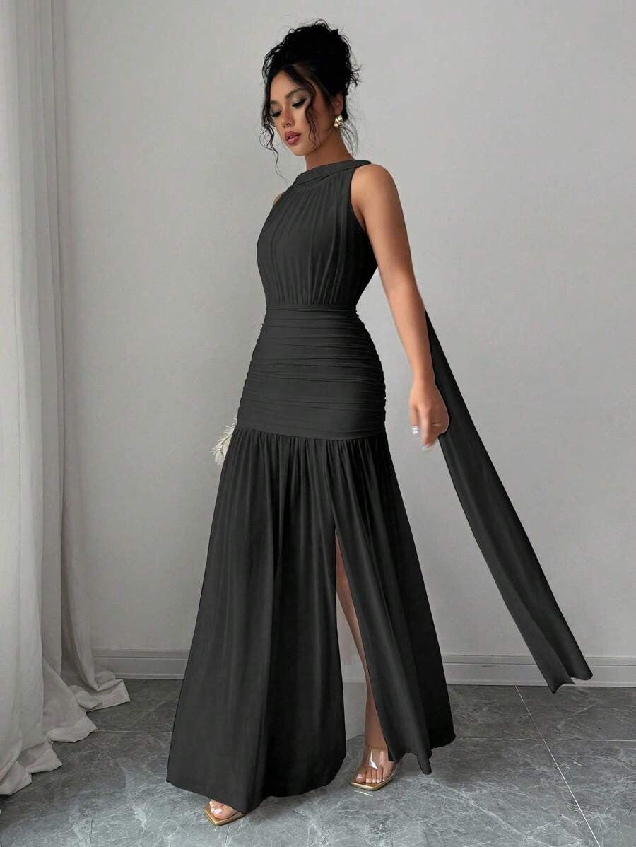 SHEIN Elenzga فستان صيفي طويل أسود بدون ظهر