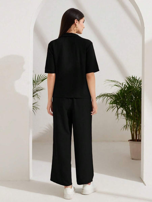 SHEIN Mulvari طقم أسود  بلوزة وبنطلون