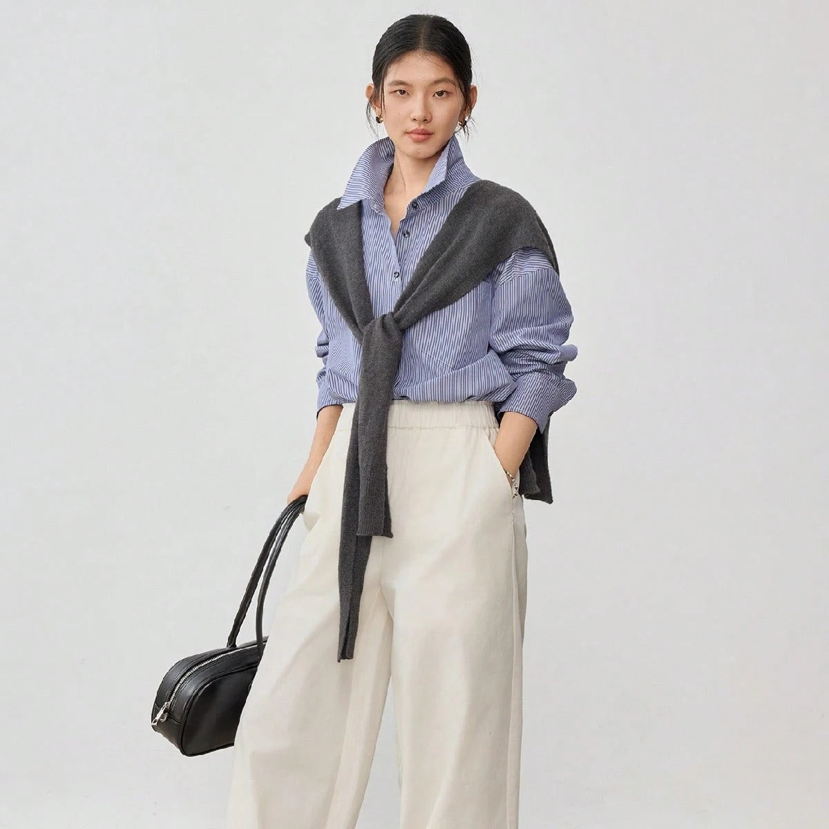 SHEIN qualityDAZY قميص نسائي مخطط بأكمام طويلة