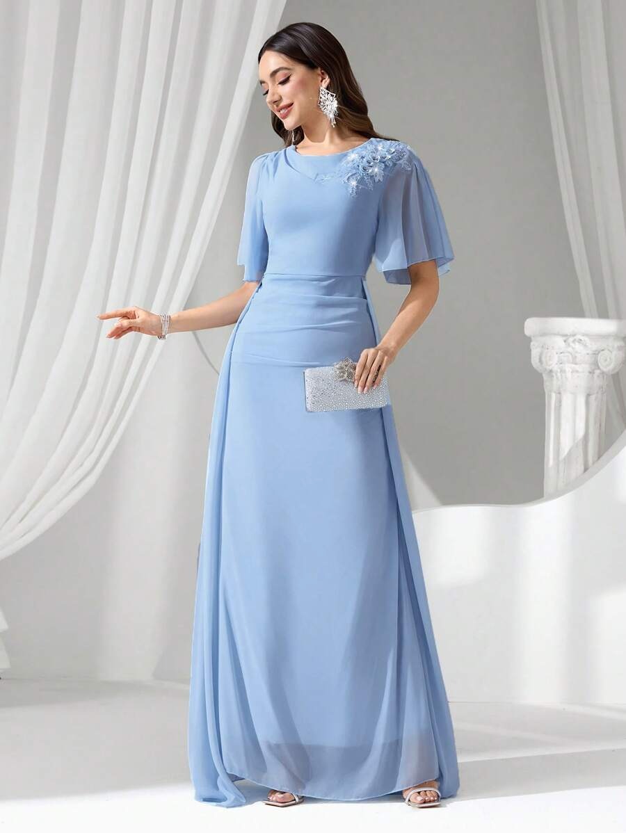 SHEIN Coutiva فستان ماكسي أنيق بلون أزرق فاتح