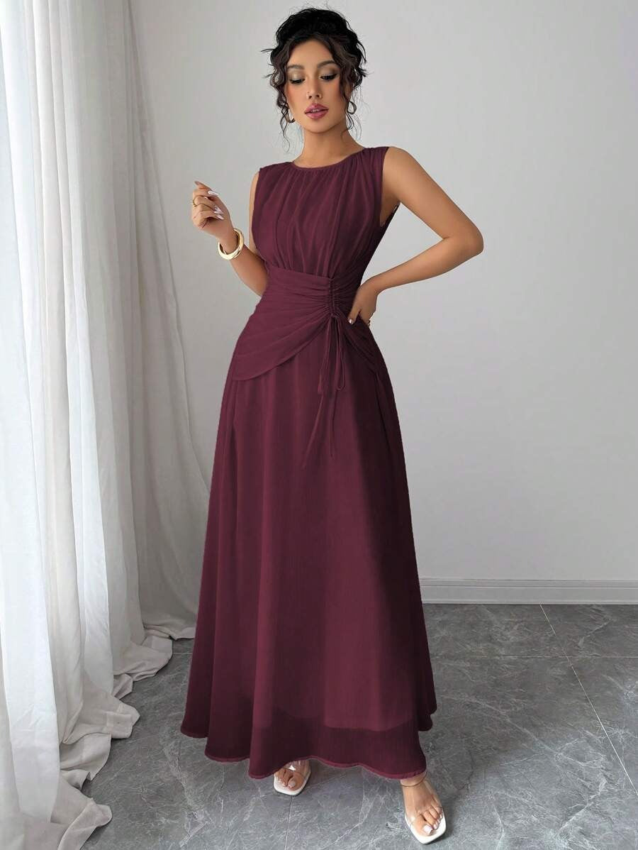 SHEIN Elenzga فستان ماكسي بلون كستنائي أنيق