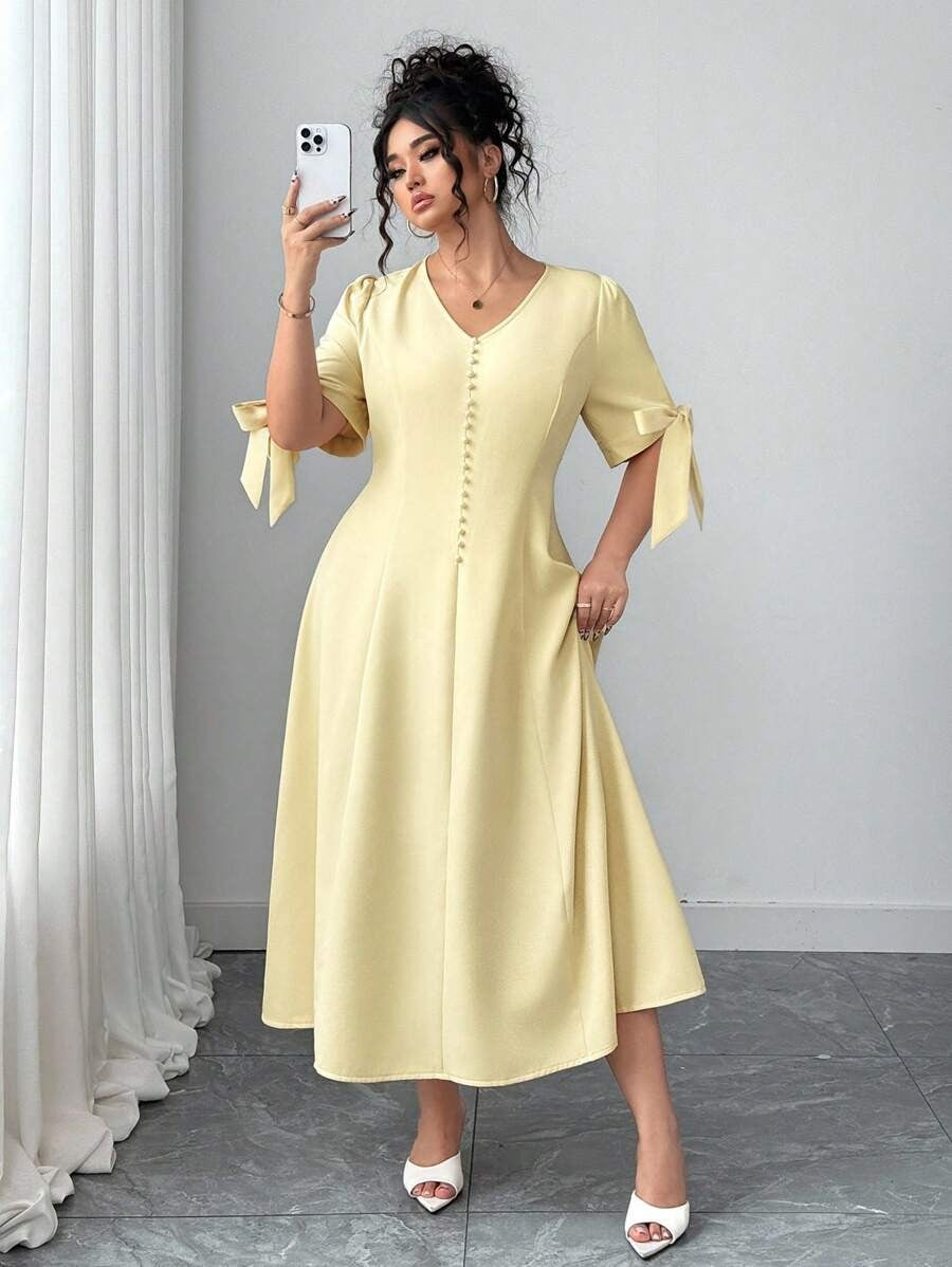 SHEIN Elenzga فستان أصفر أنيق