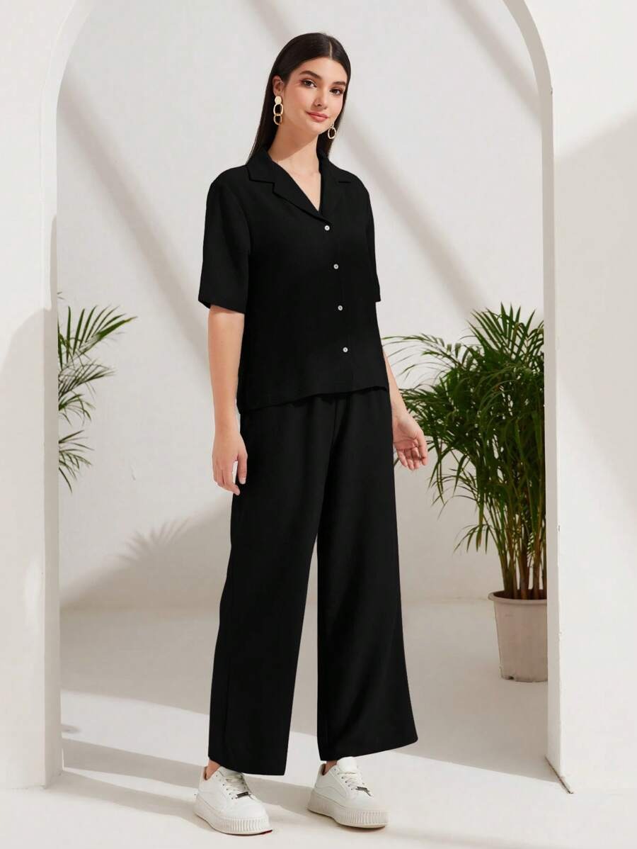 SHEIN Mulvari طقم أسود بلوزة وبنطلون