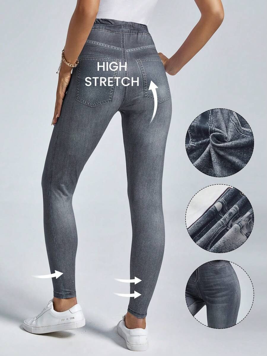 SHEIN بنطلون لقينز نسائي ضيق بتأثير الجينز