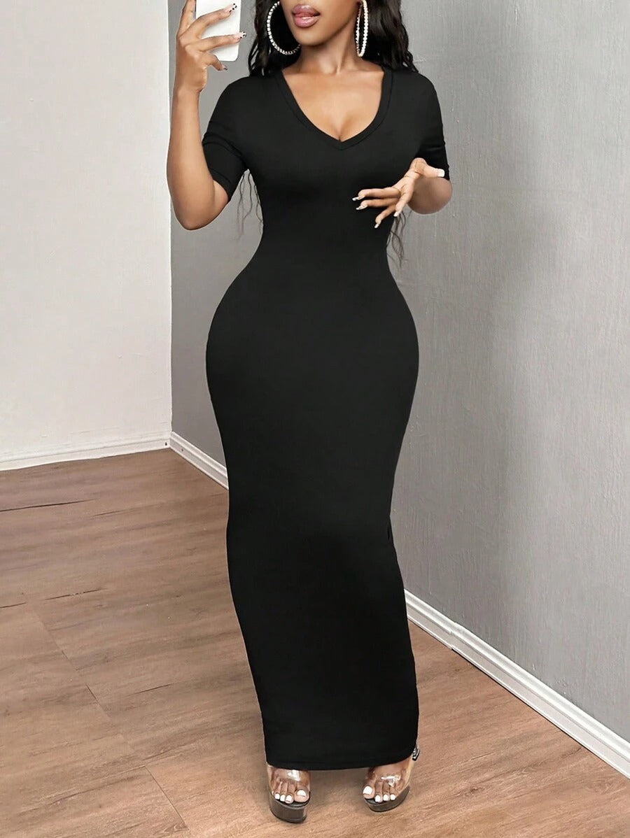 SHEIN SXY فستان أسود ضيق بأكمام قصيرة