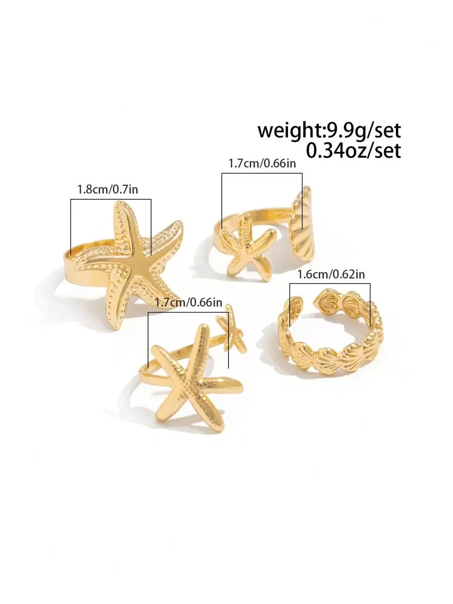SHEIN ROMWE طقم 4 خواتم ذهبية بتصميم بحري