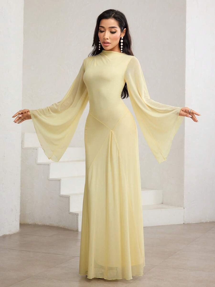 SHEIN فستان ماكسي أنيق رقبة مائلة، والأكمام طويلة
