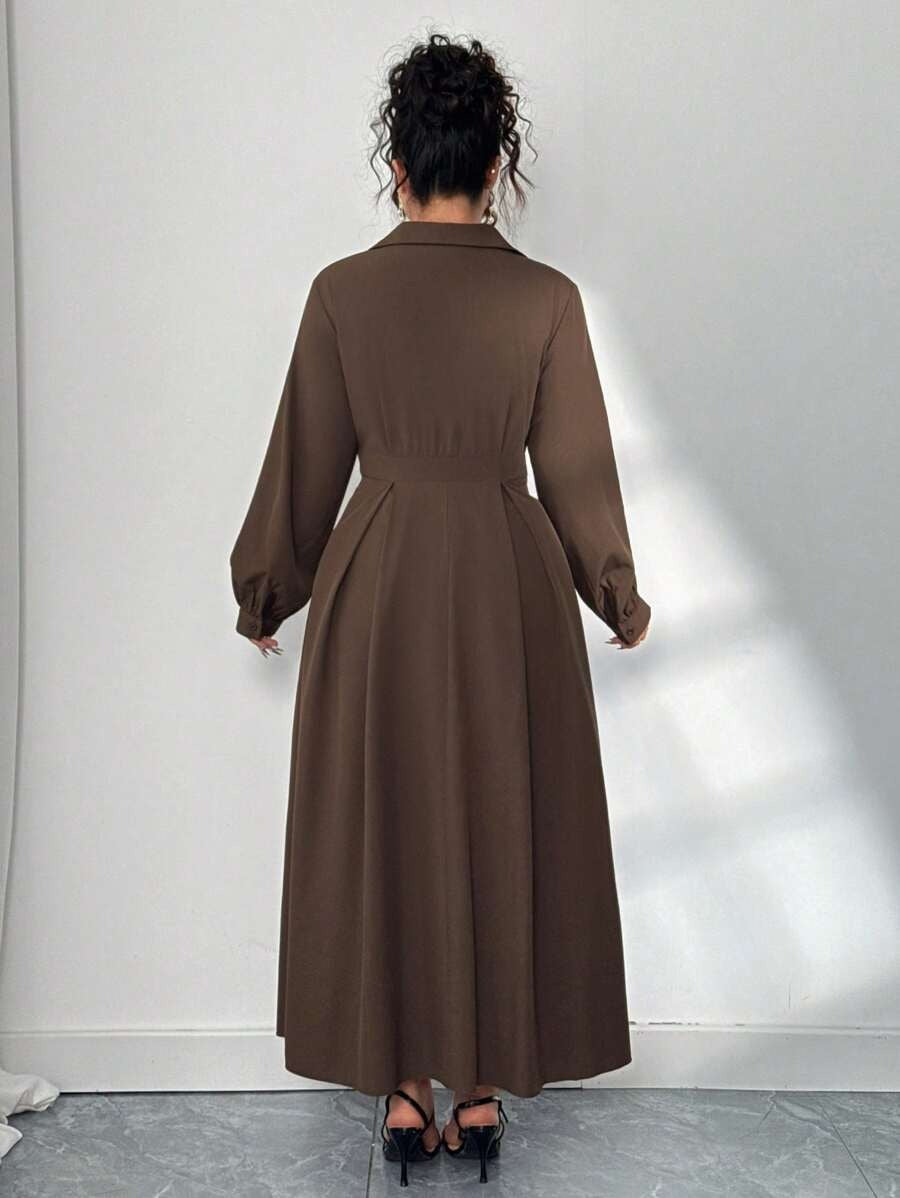 SHEIN فستان قميص أنيق بأكمام كاملة واسعة
