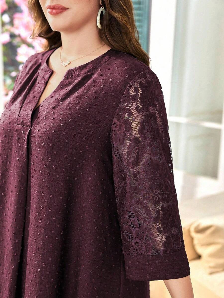 SHEIN فستان عربي أحمر بتفاصيل دانتيل فاخرة