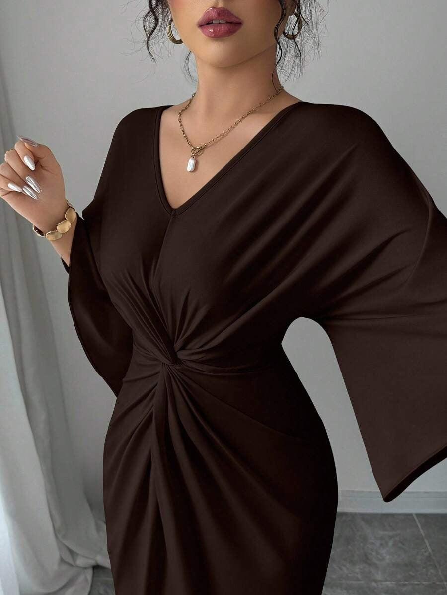 SHEIN Elenzga فستان أنيق بني داكن