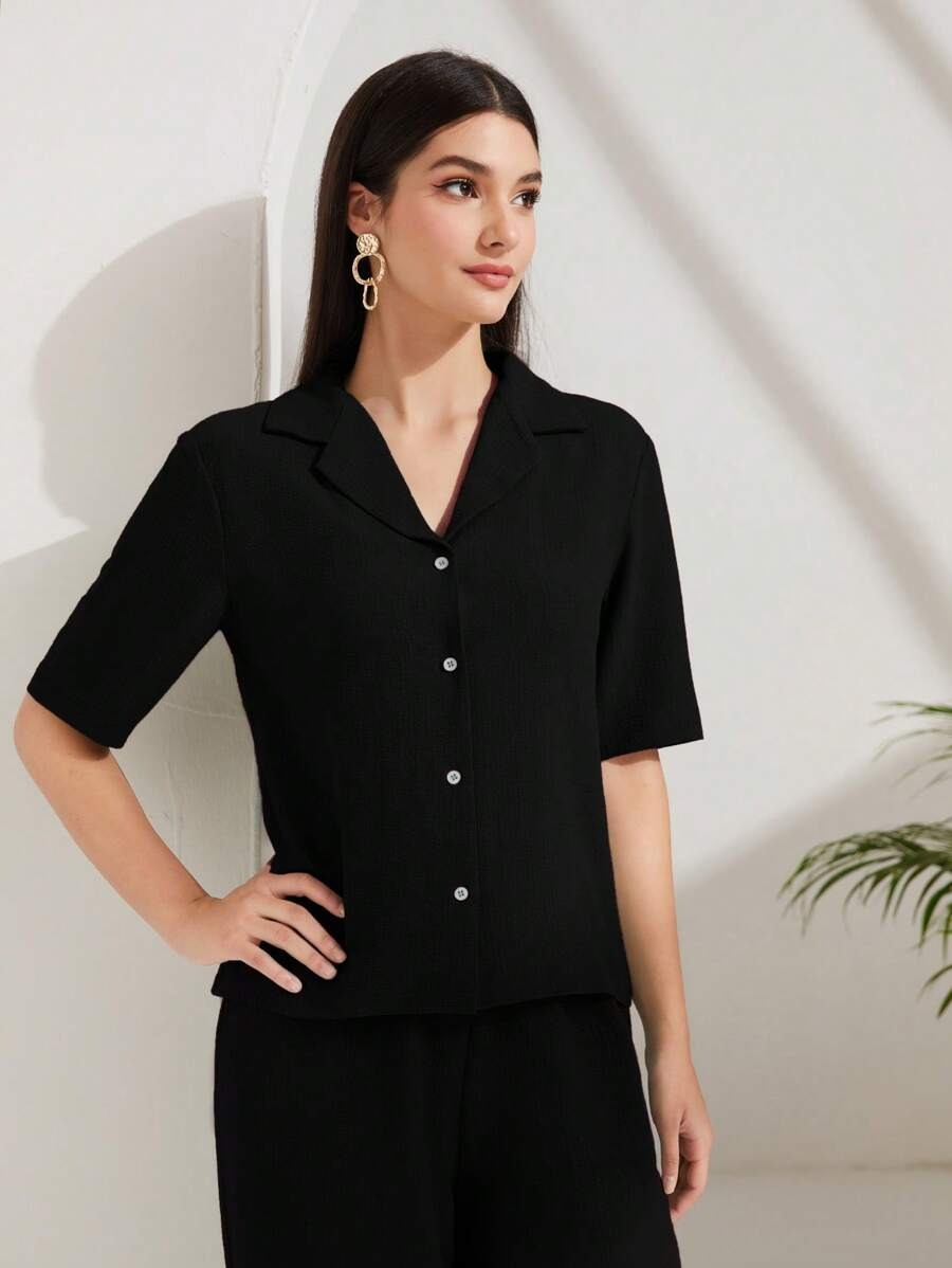 SHEIN Mulvari طقم أسود بلوزة وبنطلون