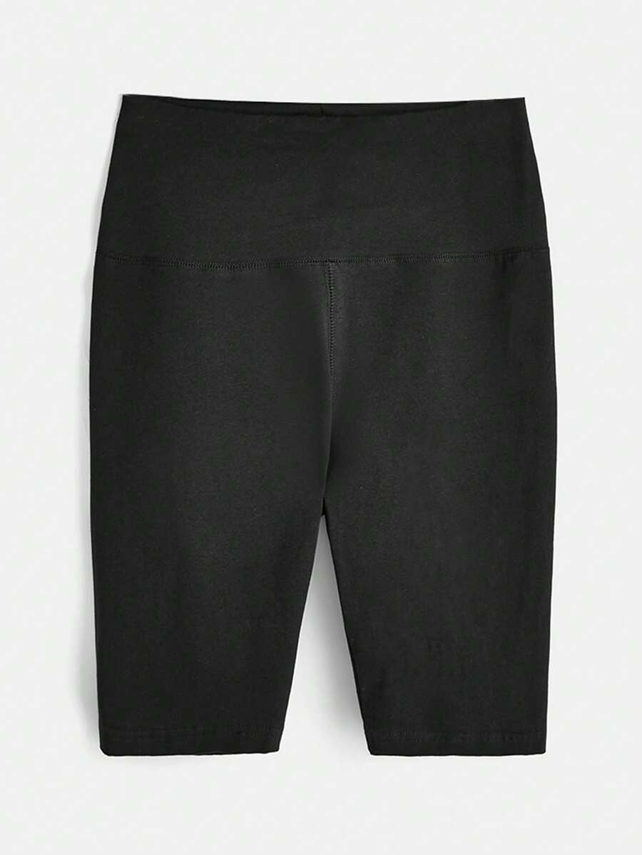 SHEIN شورت نسائي رياضي مريح خصر عالي لون أسود