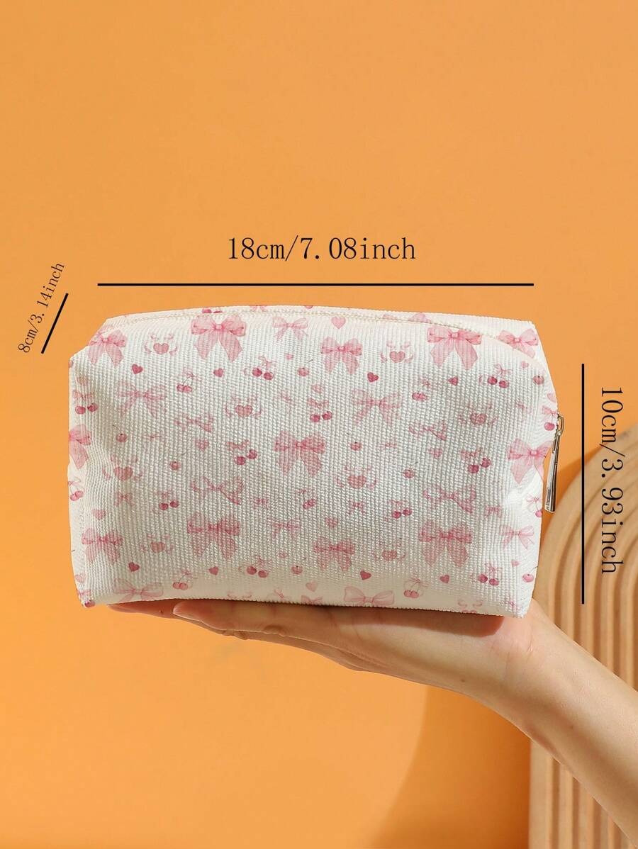 SHEIN حقيبة مكياج مخملية بنقشة كرز وقلب