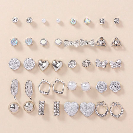 SHEIN أقراط دبابيس فضية 20 زوج بأشكال متنوعة