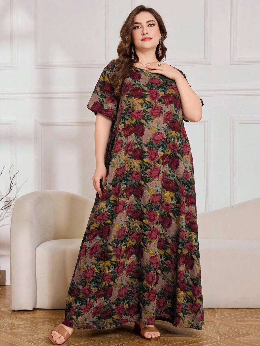SHEIN فستان بوهيمي مطبع برسومات زهور بأكمام خفاش