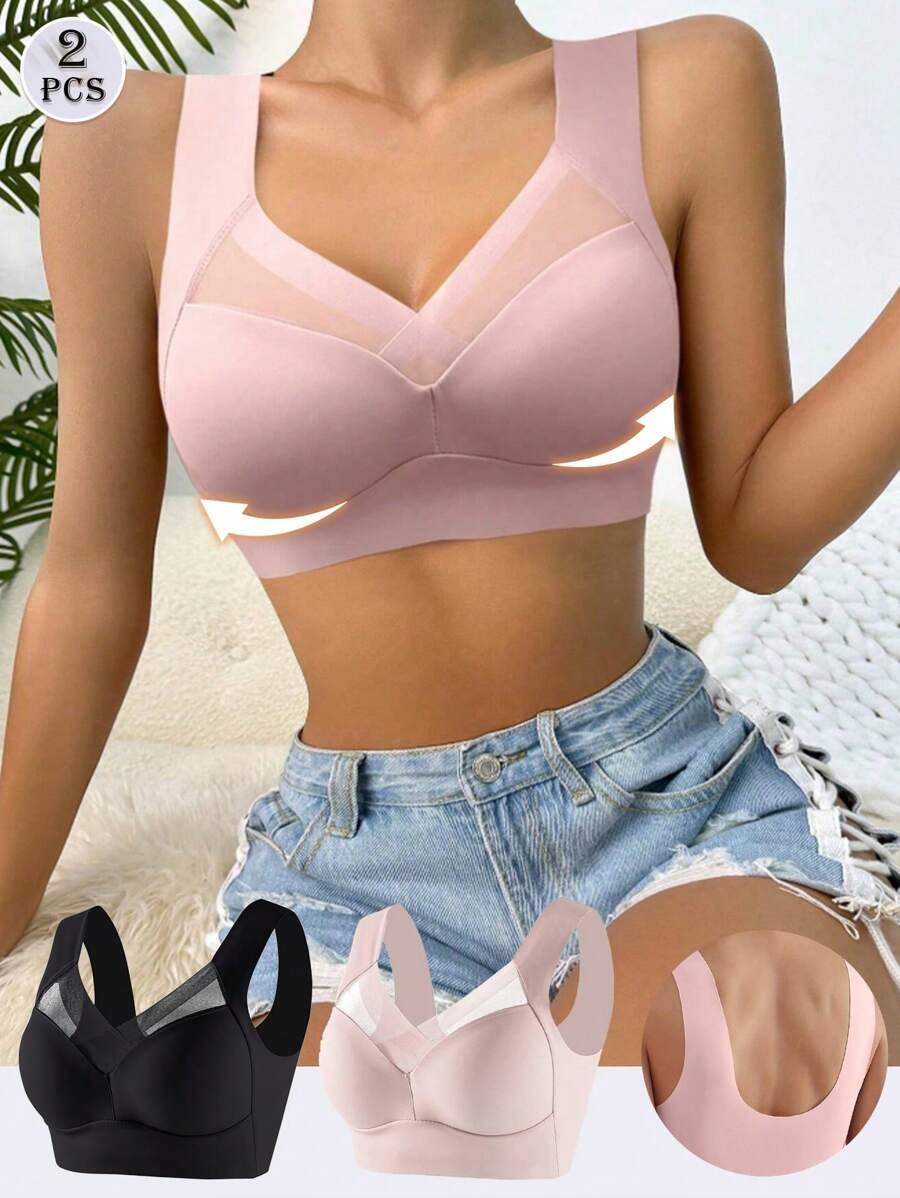 SHEIN طقم حمالة صدر قطعتين لون أسود و وردي