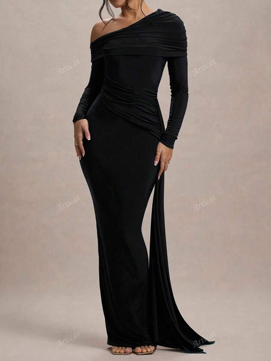 SHEIN Articat فستان حفلات أسود طويل بقصة ضيقة