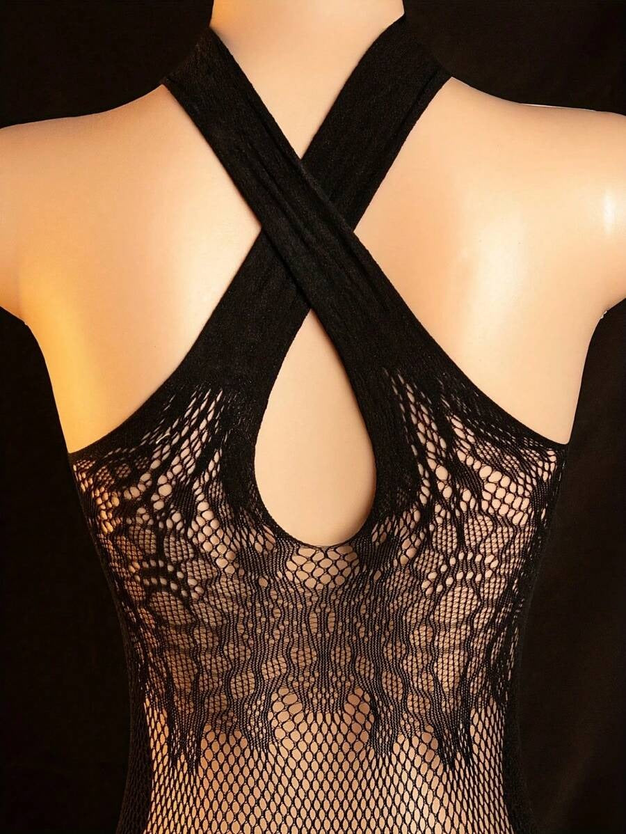 SHEIN جمبسوت داخلي قطعة وحدة شبكي أسود