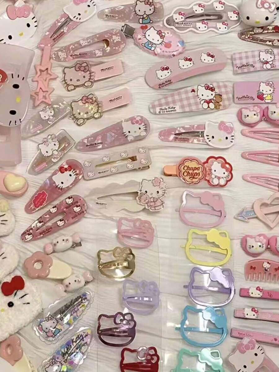 SHEIN Sanrio دبابيس شعر هالو كيتي كرتونية للنساء والفتيات