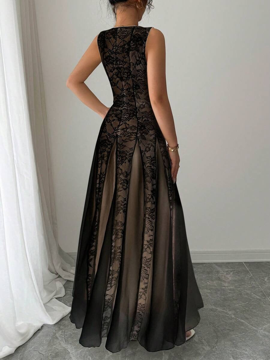 SHEIN Rafferiza فستان دانتيل أنيق أسود
