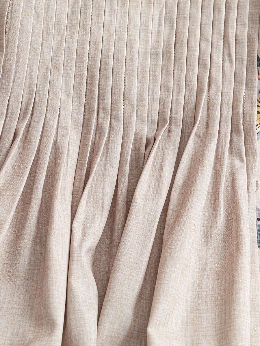 SHEIN فستان قصير بطبعة كلاسيكية وياقة دائرية