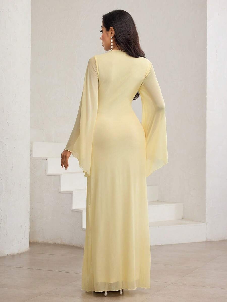 SHEIN فستان ماكسي أنيق رقبة مائلة، والأكمام طويلة