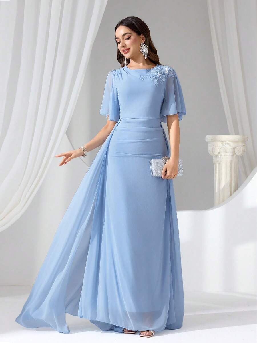 SHEIN Coutiva فستان ماكسي أنيق بلون أزرق فاتح