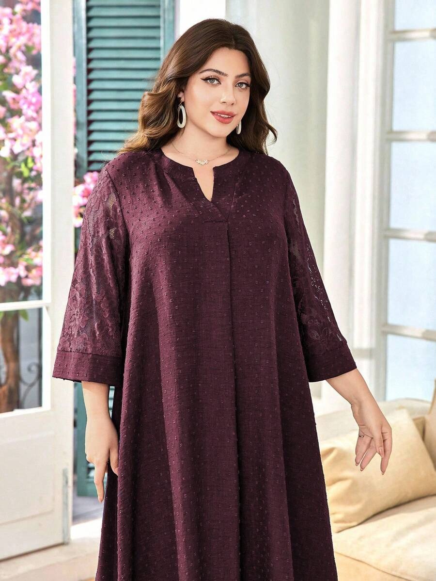 SHEIN فستان عربي أحمر بتفاصيل دانتيل فاخرة