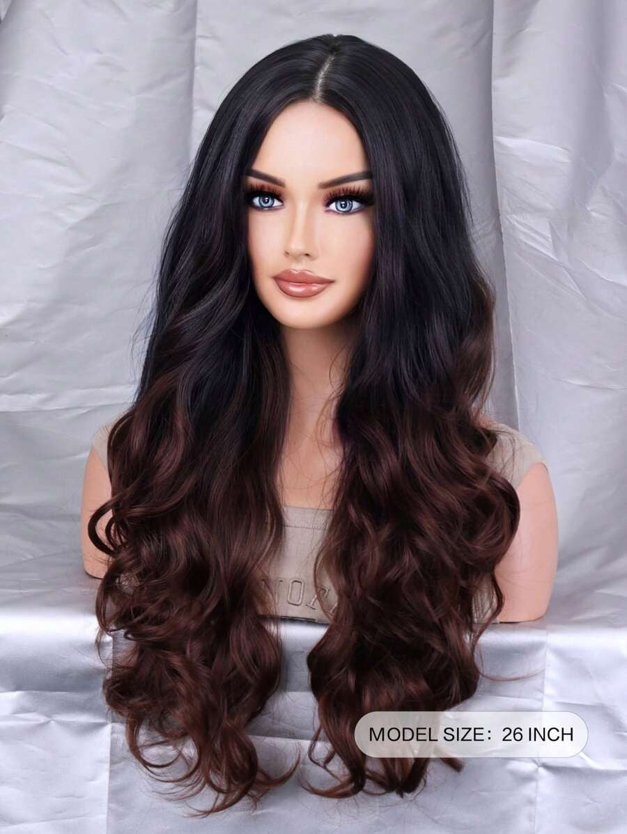 SHEIN باروكة شعر صناعي طويلة بتموج ناعم