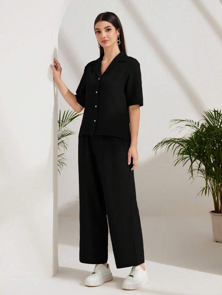 SHEIN Mulvari طقم أسود بلوزة وبنطلون