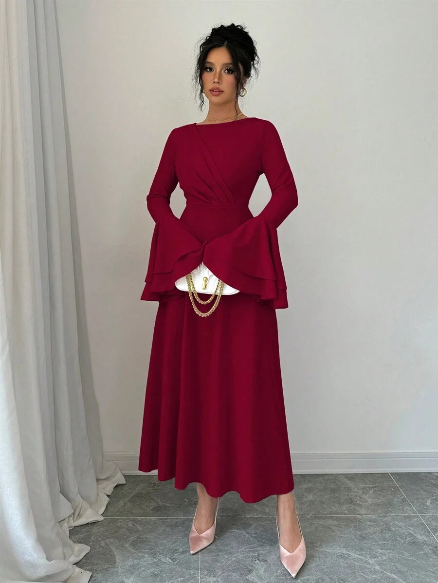 SHEIN Rafferiza فستان أحمر أنيق بأكمام واسعة