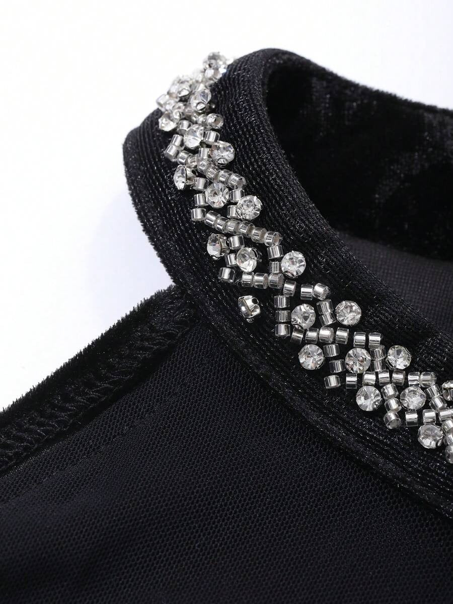 SHEIN DAZY فستان أسود شفاف من الشبك طويل