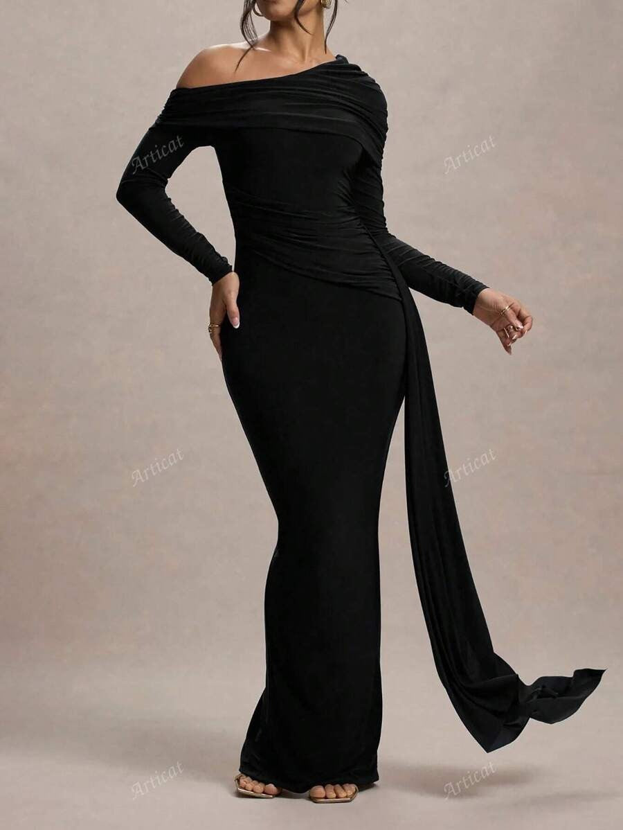 SHEIN Articat فستان حفلات أسود طويل بقصة ضيقة