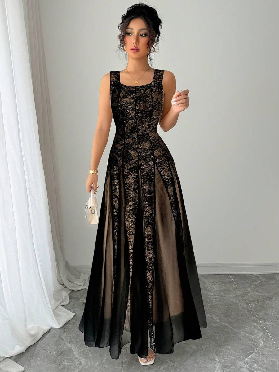 SHEIN Rafferiza فستان دانتيل أنيق أسود