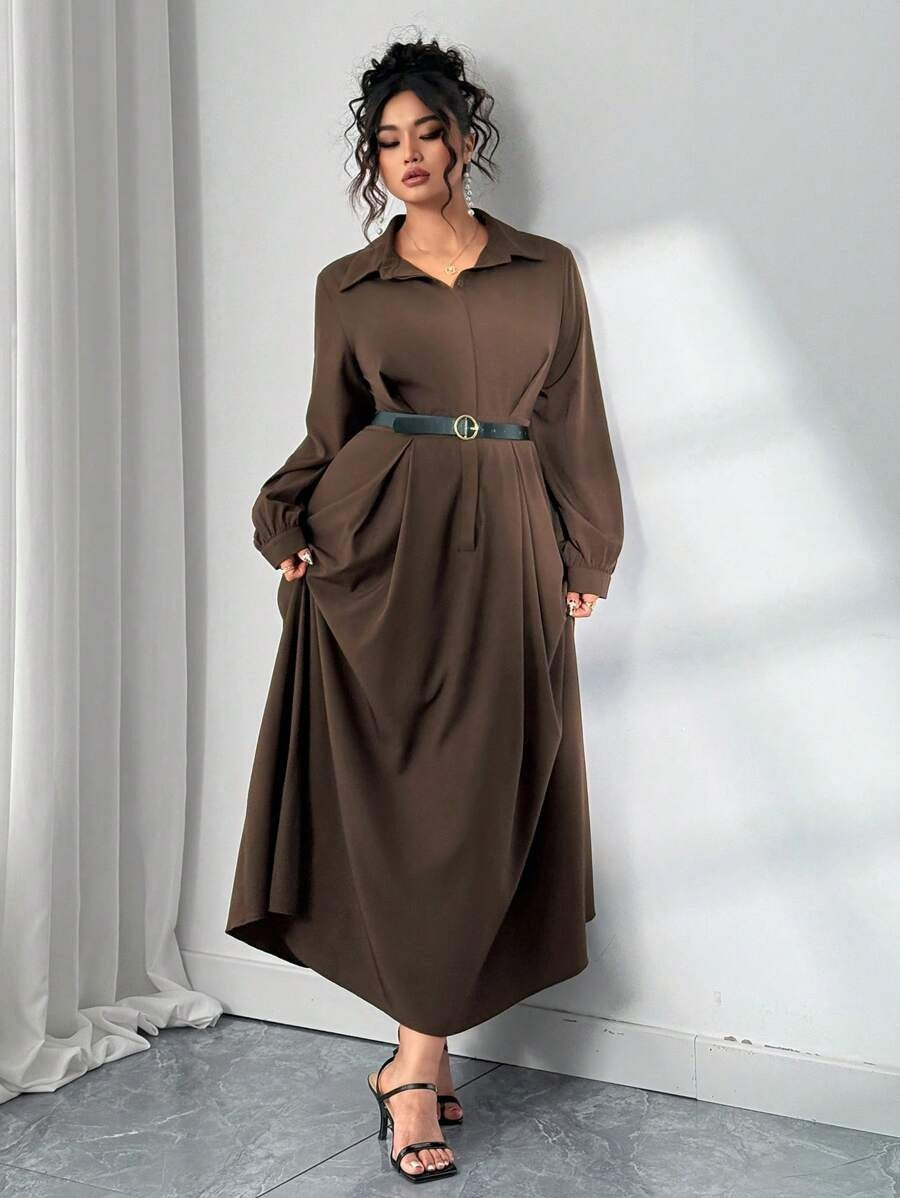 SHEIN فستان قميص أنيق بأكمام كاملة واسعة