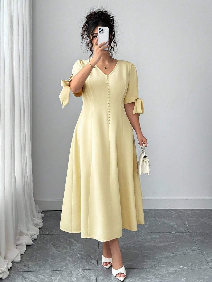 SHEIN Elenzga فستان أصفر أنيق