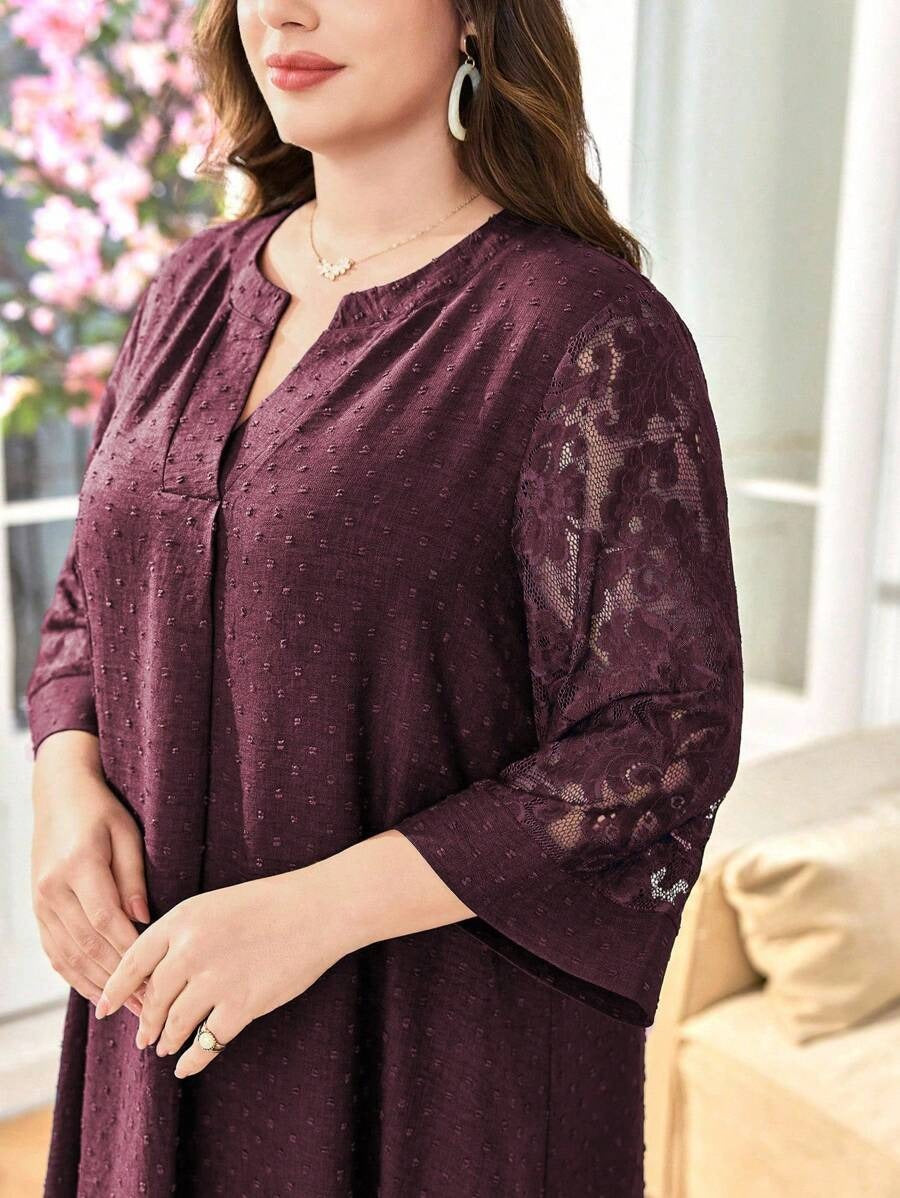 SHEIN فستان عربي أحمر بتفاصيل دانتيل فاخرة