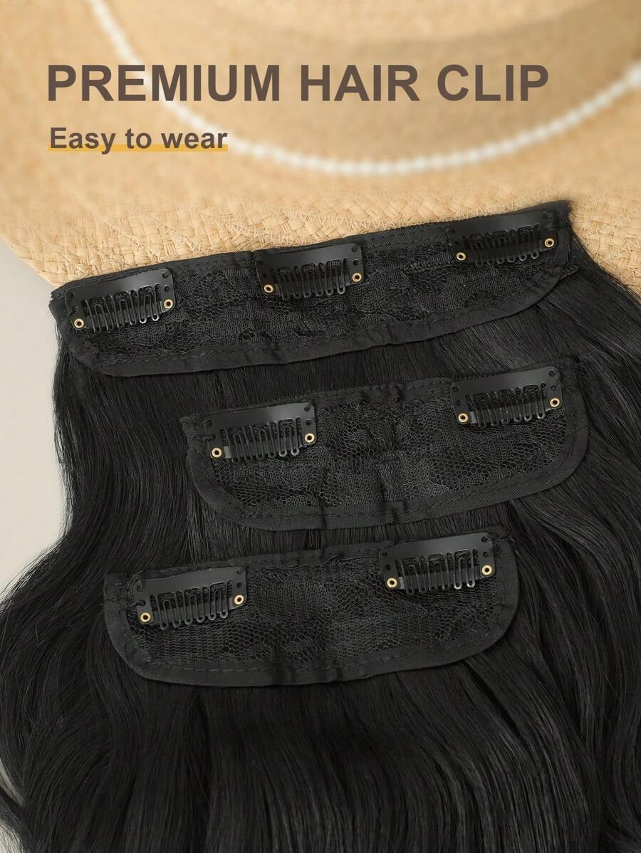 SHEIN مجموعة 3 قطع وصلات شعر بمشبك بلون أسود