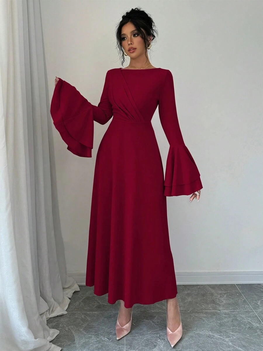 SHEIN Rafferiza فستان أحمر أنيق بأكمام واسعة